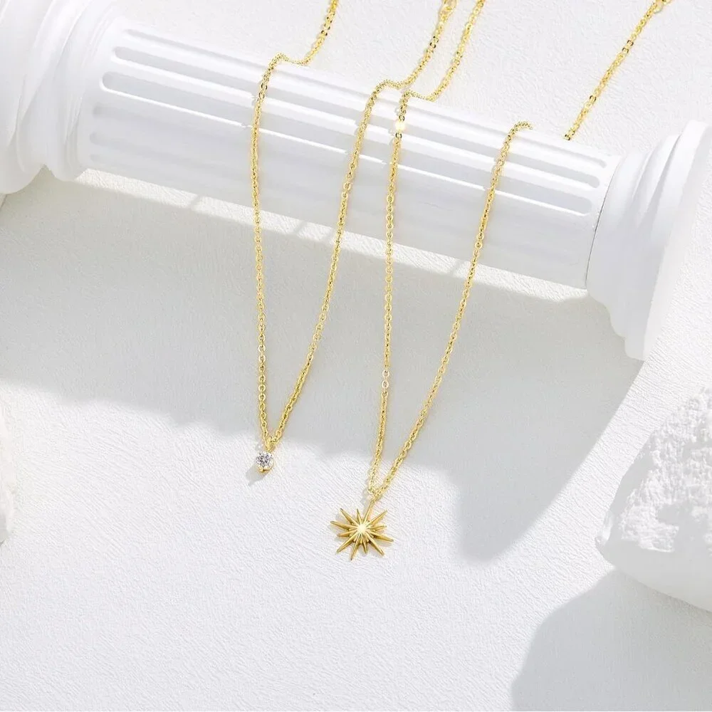 Women's 18 Sun Star CZ 14K Gold Silver Cross Necklace - Non Tarnish Jewelry - Picture 6 of 8